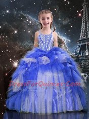 Organza Sleeveless Floor Length Flower Girl Dresses and Beading and Ruffles