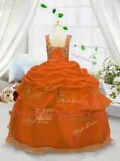 Eye-catching Sleeveless Floor Length Beading and Pick Ups Lace Up Flower Girl Dresses for Less with Orange