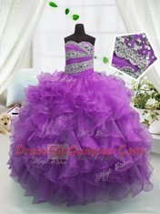 Custom Made Ball Gowns Kids Pageant Dress Purple Sweetheart Organza Sleeveless Floor Length Lace Up