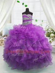 Custom Made Ball Gowns Kids Pageant Dress Purple Sweetheart Organza Sleeveless Floor Length Lace Up