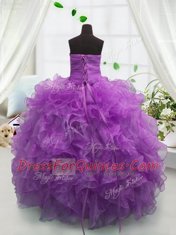 Custom Made Ball Gowns Kids Pageant Dress Purple Sweetheart Organza Sleeveless Floor Length Lace Up