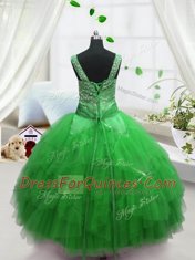 Tulle Straps Sleeveless Lace Up Beading and Ruffles Little Girls Pageant Dress Wholesale in Turquoise
