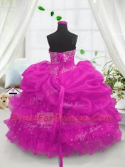 Fuchsia Sweetheart Neckline Beading and Ruffled Layers and Pick Ups Child Pageant Dress Sleeveless Lace Up