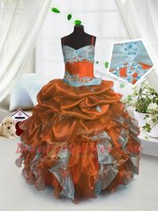 Rust Red Sleeveless Beading and Ruffles and Pick Ups Floor Length Girls Pageant Dresses