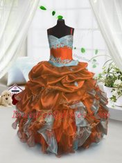 Rust Red Sleeveless Beading and Ruffles and Pick Ups Floor Length Girls Pageant Dresses