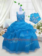 Smart Straps Sleeveless Organza Pageant Gowns For Girls Beading and Pick Ups Lace Up