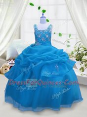 Smart Straps Sleeveless Organza Pageant Gowns For Girls Beading and Pick Ups Lace Up