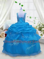 Smart Straps Sleeveless Organza Pageant Gowns For Girls Beading and Pick Ups Lace Up