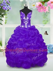 Taffeta V-neck Sleeveless Lace Up Beading and Pick Ups Flower Girl Dresses in Purple