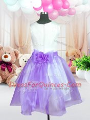 Shining Scoop Knee Length Lilac Flower Girl Dress Organza Sleeveless Hand Made Flower