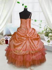 Cheap One Shoulder Orange Ball Gowns Beading and Ruffled Layers and Pick Ups Little Girl Pageant Gowns Lace Up Satin and Tulle Sleeveless Floor Length