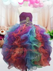 Nice Strapless Sleeveless Zipper Little Girls Pageant Dress Wholesale Multi-color Organza