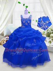 Royal Blue Straps Zipper Beading and Pick Ups Girls Pageant Dresses Sleeveless