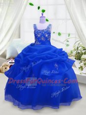 Royal Blue Straps Zipper Beading and Pick Ups Girls Pageant Dresses Sleeveless
