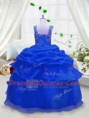 Royal Blue Straps Zipper Beading and Pick Ups Girls Pageant Dresses Sleeveless