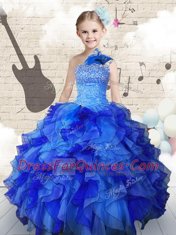 Glorious Sleeveless Beading and Ruffles Lace Up Kids Pageant Dress