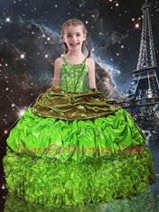 Adorable Floor Length Girls Pageant Dresses Organza Sleeveless Beading and Ruffles and Pick Ups