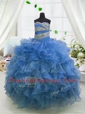 Ball Gowns Little Girl Pageant Gowns Blue Sweetheart Organza Sleeveless Floor Length Lace Up