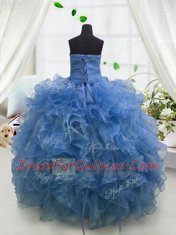 Ball Gowns Little Girl Pageant Gowns Blue Sweetheart Organza Sleeveless Floor Length Lace Up