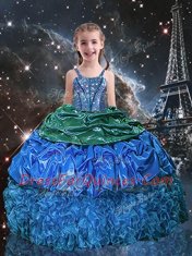 Charming Sleeveless Lace Up Floor Length Beading and Ruffles and Pick Ups Kids Formal Wear