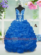 Edgy Aqua Blue V-neck Neckline Beading and Pick Ups Little Girl Pageant Gowns Sleeveless Lace Up