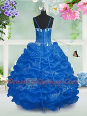 Edgy Aqua Blue V-neck Neckline Beading and Pick Ups Little Girl Pageant Gowns Sleeveless Lace Up