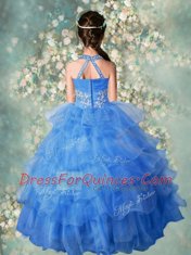 Artistic Halter Top Sleeveless Organza Girls Pageant Dresses Beading and Ruffled Layers Zipper
