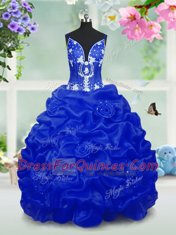 Royal Blue Sleeveless Floor Length Beading and Pick Ups Lace Up Flower Girl Dresses