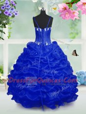 Royal Blue Sleeveless Floor Length Beading and Pick Ups Lace Up Flower Girl Dresses