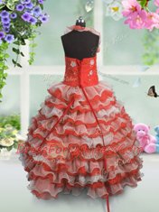 Best Ruffled Straps Sleeveless Lace Up Toddler Flower Girl Dress Coral Red Organza