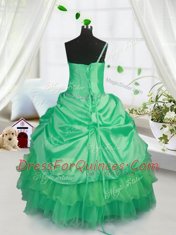 Satin and Tulle Sleeveless Floor Length Little Girls Pageant Gowns and Beading and Ruffled Layers and Pick Ups