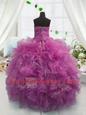 Fashionable Beading and Ruffles Little Girls Pageant Gowns Fuchsia Lace Up Sleeveless Floor Length