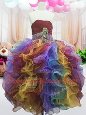 Ideal Strapless Sleeveless Zipper Little Girl Pageant Gowns Multi-color Organza