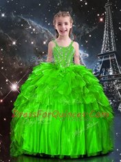 Sleeveless Organza Floor Length Lace Up Little Girl Pageant Gowns in with Beading and Ruffles