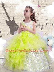 Hot Selling Floor Length Yellow Green Toddler Flower Girl Dress Scoop Sleeveless Lace Up