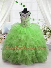 Scoop Organza Lace Up Pageant Gowns For Girls Sleeveless Floor Length Beading and Ruffled Layers