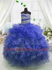 Floor Length Ball Gowns Sleeveless Blue Child Pageant Dress Lace Up
