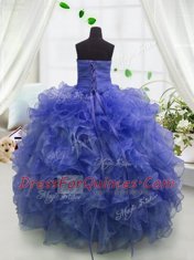 Floor Length Ball Gowns Sleeveless Blue Child Pageant Dress Lace Up