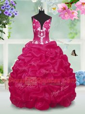 Cheap Red Sleeveless Beading and Pick Ups Floor Length Girls Pageant Dresses