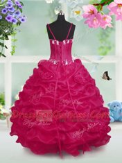 Cheap Red Sleeveless Beading and Pick Ups Floor Length Girls Pageant Dresses