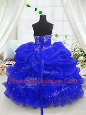 Sweetheart Sleeveless Organza Pageant Gowns For Girls Beading and Ruffled Layers and Pick Ups Lace Up
