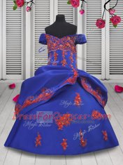 Clearance Royal Blue Child Pageant Dress Party and Wedding Party and For with Beading and Appliques Off The Shoulder Sleeveless Lace Up