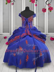 Clearance Royal Blue Child Pageant Dress Party and Wedding Party and For with Beading and Appliques Off The Shoulder Sleeveless Lace Up