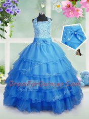 Hot Sale Square Sleeveless Organza Girls Pageant Dresses Beading and Ruffled Layers Zipper