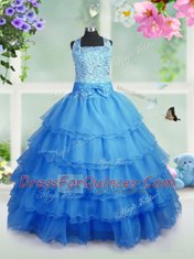 Hot Sale Square Sleeveless Organza Girls Pageant Dresses Beading and Ruffled Layers Zipper