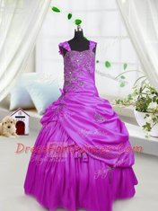 Beading and Pick Ups Flower Girl Dresses for Less Fuchsia Lace Up Sleeveless Floor Length