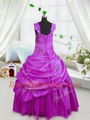 Beading and Pick Ups Flower Girl Dresses for Less Fuchsia Lace Up Sleeveless Floor Length