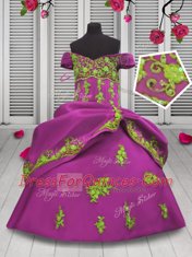 Hot Pink Off The Shoulder Neckline Beading and Appliques Little Girls Pageant Dress Wholesale Sleeveless Lace Up