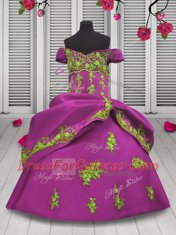 Hot Pink Off The Shoulder Neckline Beading and Appliques Little Girls Pageant Dress Wholesale Sleeveless Lace Up