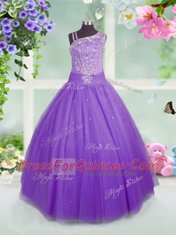 Floor Length Lavender Flower Girl Dress Asymmetric Sleeveless Side Zipper